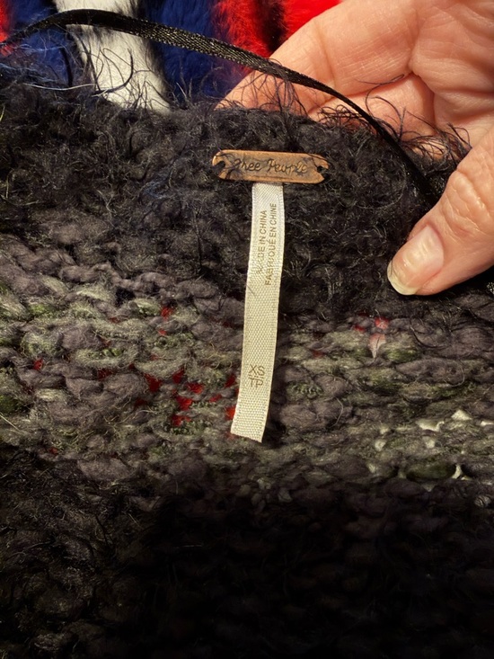 Free People Black and Gray Fuzzy V-Neck Striped Sweater - Picture 3 of 3